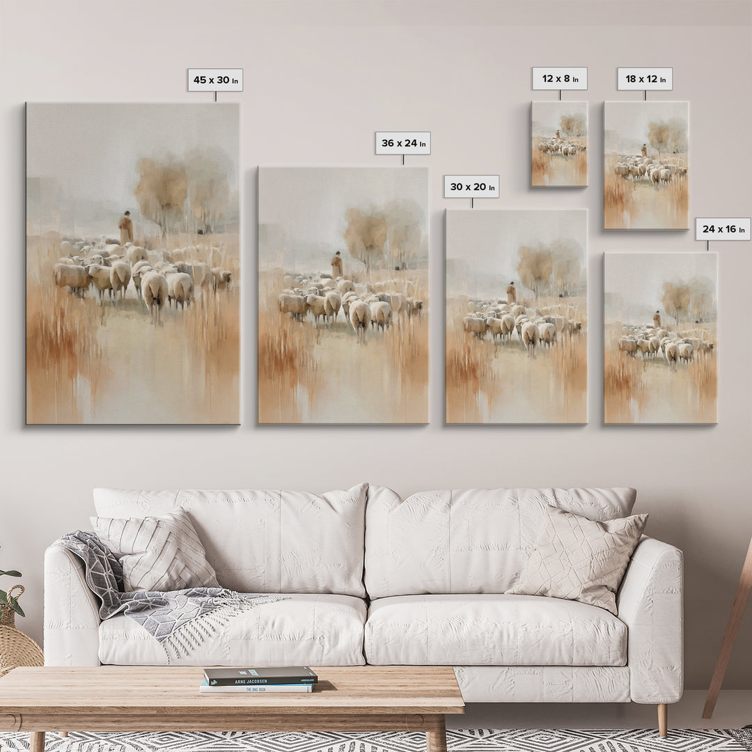 Golden Pasture Calm – Framed Canvas Print – Christian Art Canvas – Christian Wall Art – Christian Painting – Large Christian Art – Subtle C