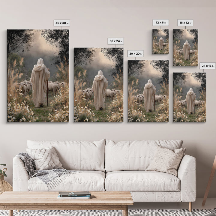 Evening Shepherd Glow – Framed Canvas Print – Christian Art Canvas – Christian Wall Art – Large Jesus Painting – Christian Decor – Modern C