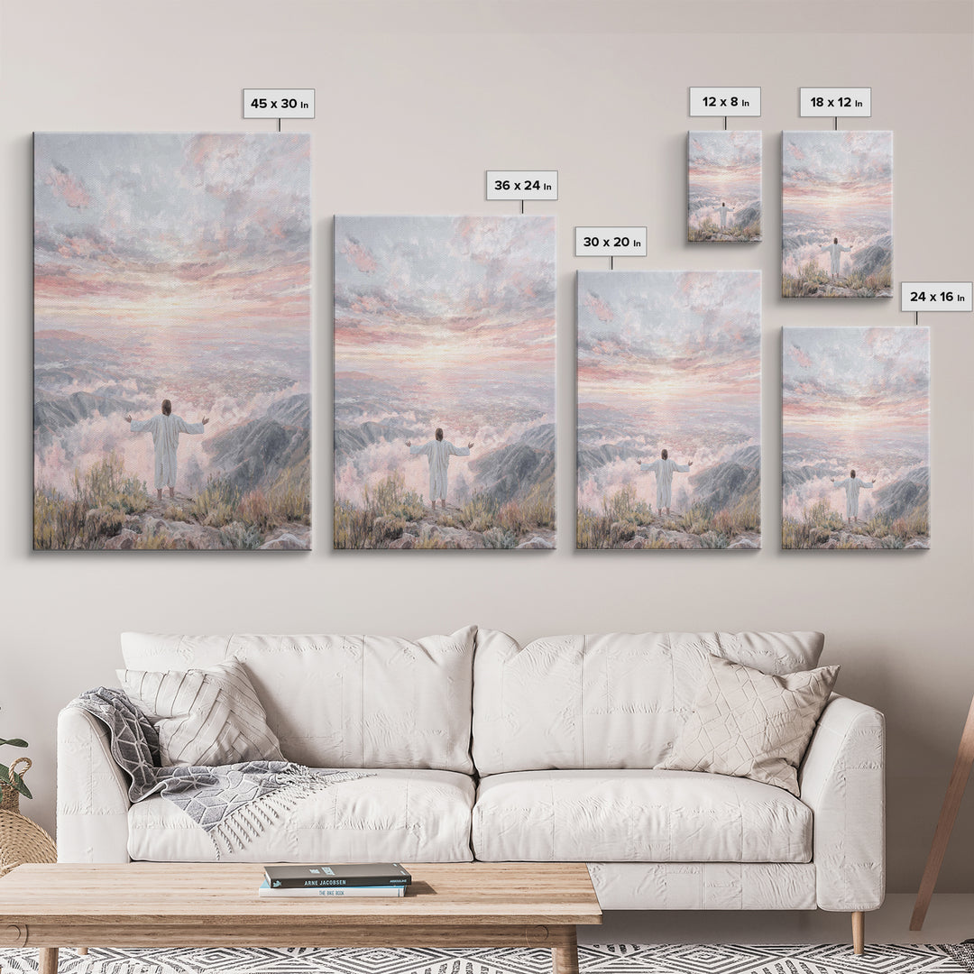 Dawn Summit Prayer – Framed Canvas Print – Christian Art Canvas – Jesus Painting – Christian Christmas Art – Christian Wall Art – Christmas