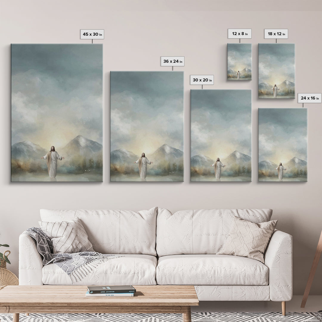 Mountain Light Mercy – Framed Canvas Print – Jesus Painting – Christian Wall Art – Christian Art Print – Christmas Art – Christian Decorati