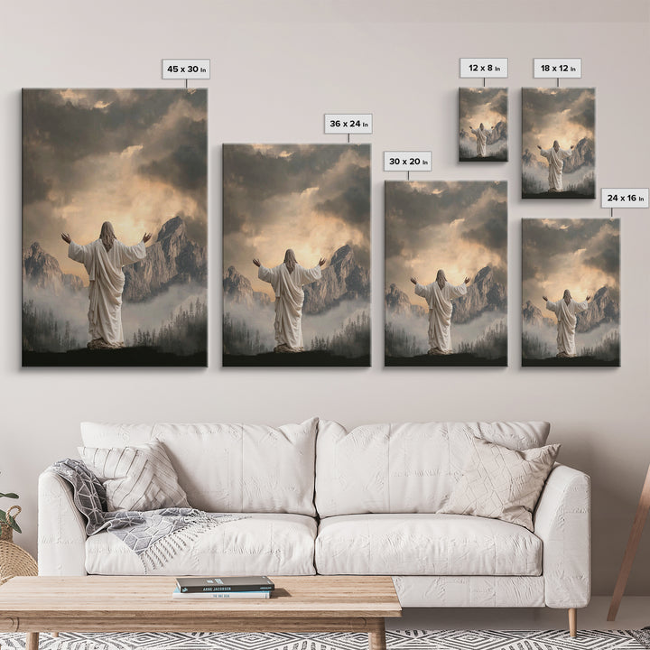 Mountain Prayer Light | Framed Canvas Print | Christian Art Canvas | Jesus Wall Art | Moody Christian Art | Large Christian Painting | Chri