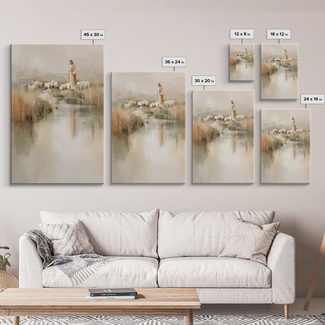 Quiet Shepherd Peace, Framed Canvas Print, Christian Wall Art, Jesus Painting, Christian Art Canvas, Subtle Christian Art, Christian Gift