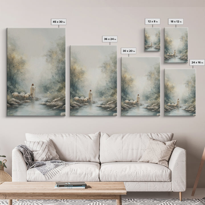 River Path Shepherd – Framed Canvas Print – Christian Art Canvas – Jesus Painting – Modern Christian Art – Christian Gift Ideas – Christian