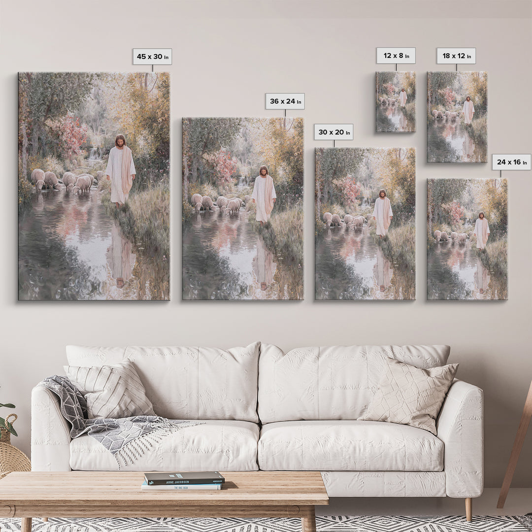 Pastoral Stream Light | Framed Canvas Print | Jesus Wall Art | Christian Art Painting | Subtle Christian Paintings | Christian Decor | Chri