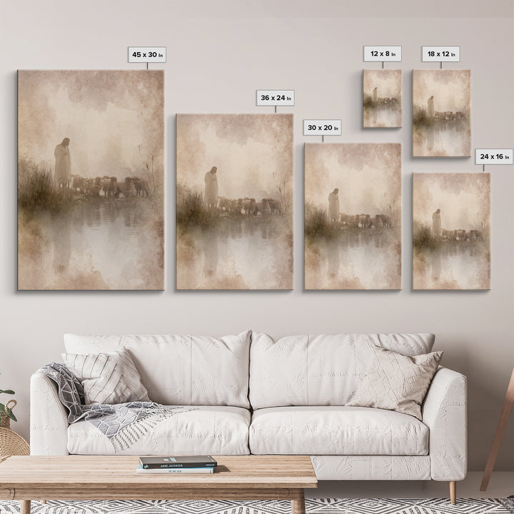 Storm Shepherd Vigil, Framed Canvas Print, Jesus Painting Canvas, Christian Wall Art, Moody Christian Art, Christian Art Print, Christian D
