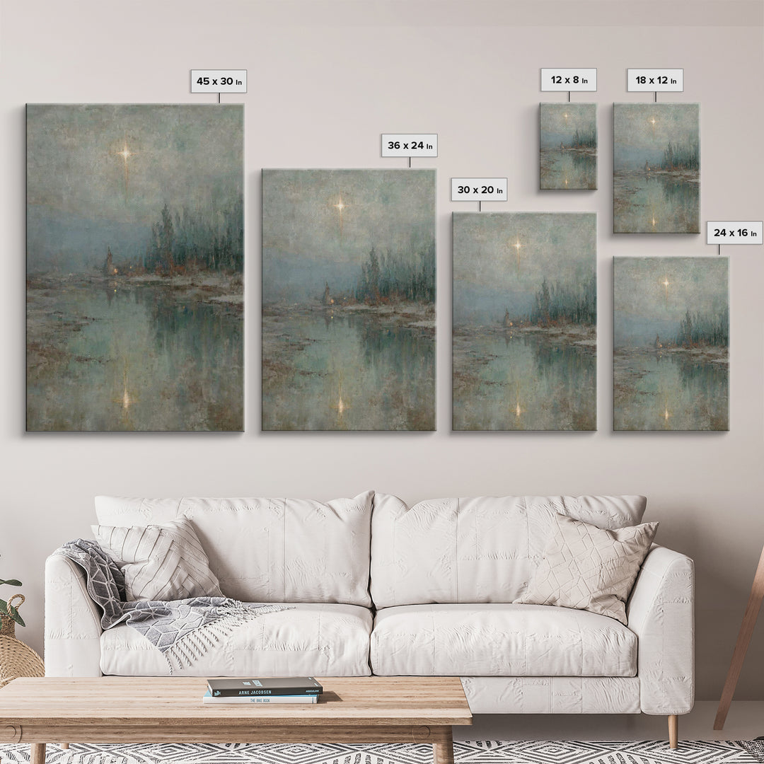 Light Over Still Waters | Framed Canvas Print | Christian Art Canvas | Christian Wall Art | Vintage Christian Art | Christmas Art Prints |