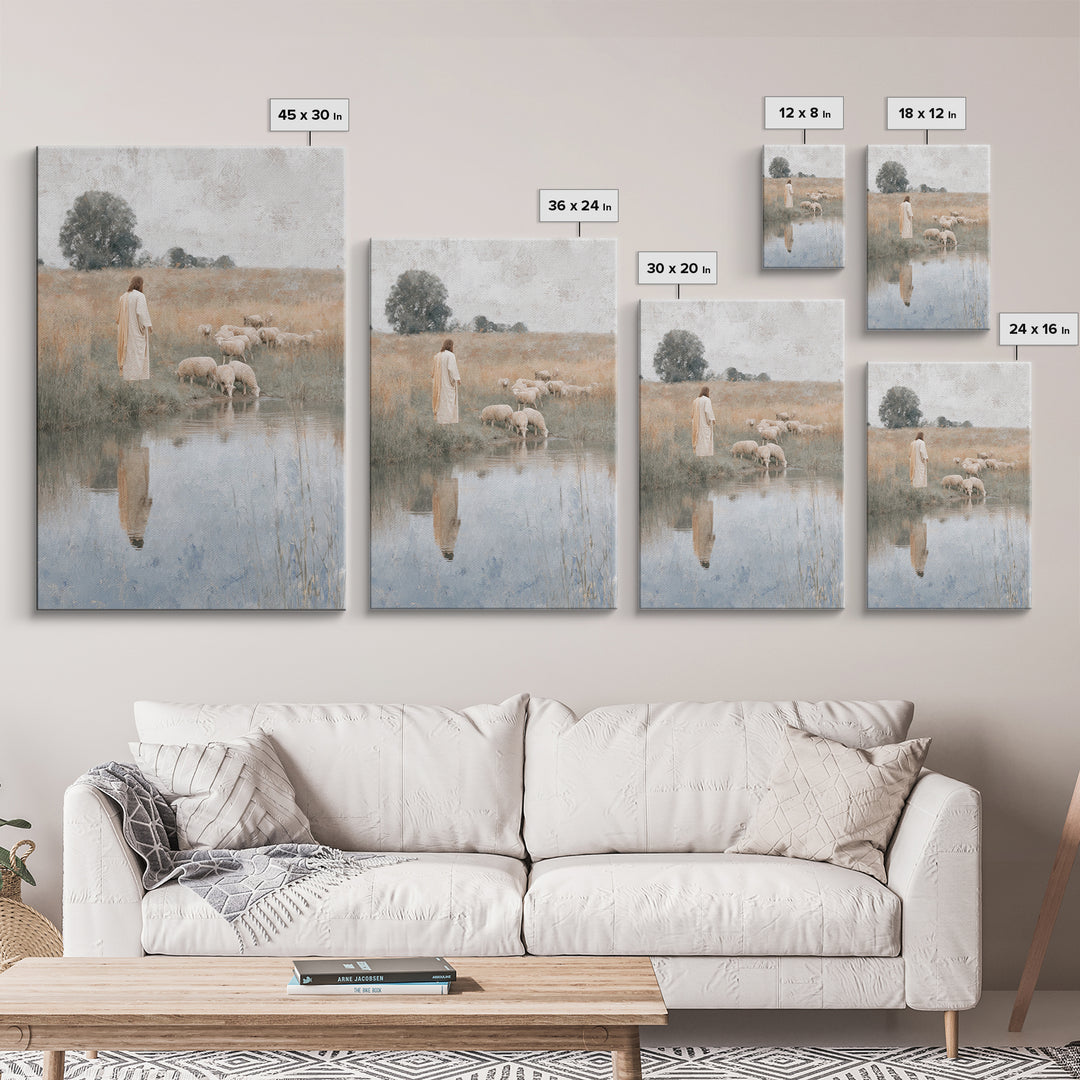 Fieldside Shepherd Hope | Framed Canvas Print | Christian Wall Art | Jesus Art Print | Christian Art Canvas | Modern Christian Art | Christ