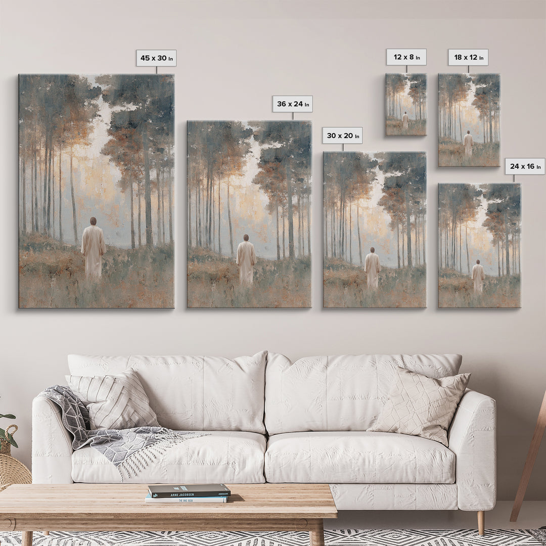 Dawn Path Reverence | Framed Canvas Print | Christian Art Canvas | Christian Wall Art | Jesus Painting | Modern Christian Art