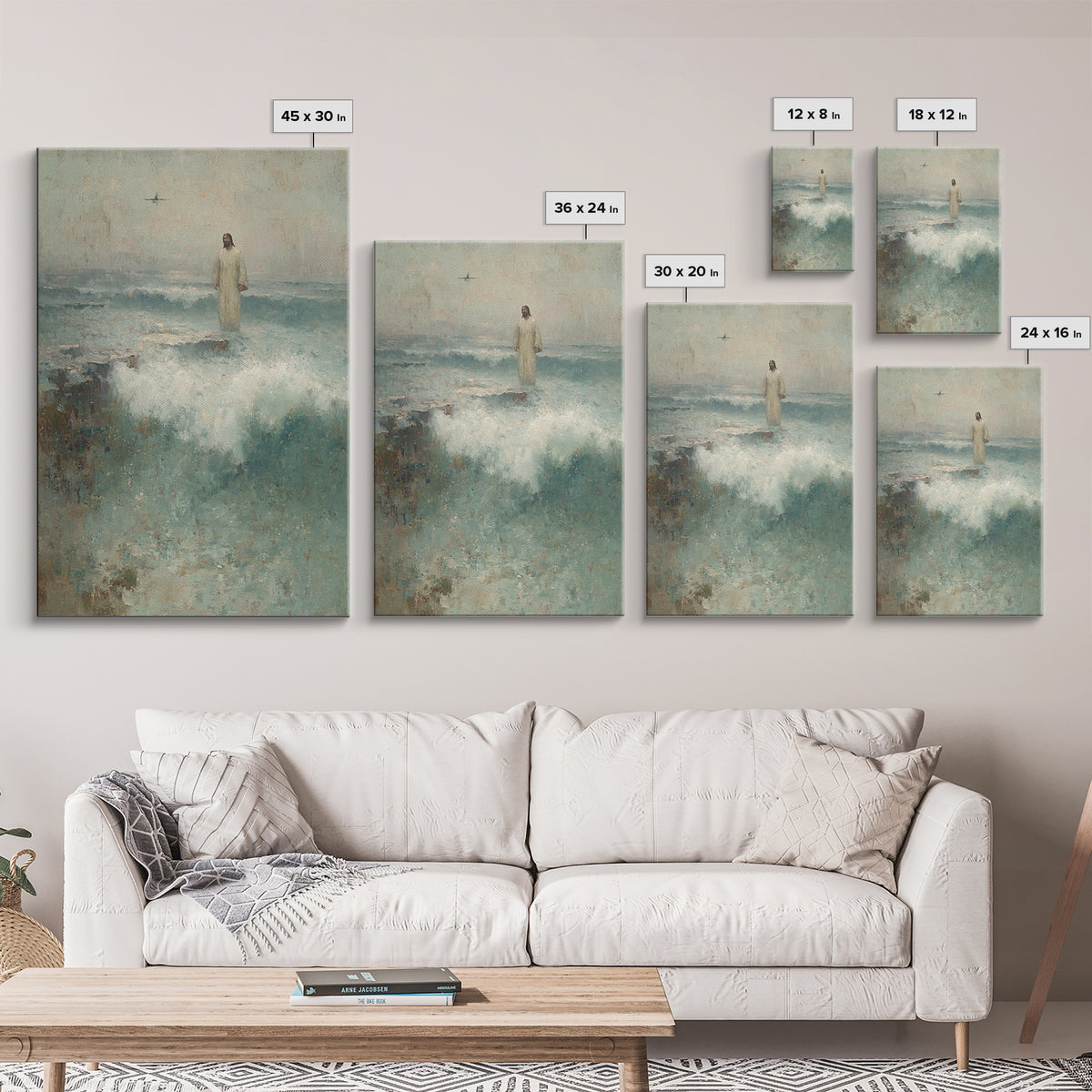 Sea of His Calm, Framed Canvas Print, Jesus Painting, Christian Wall Art, Christian Art Canvas, Vintage Christian Art
