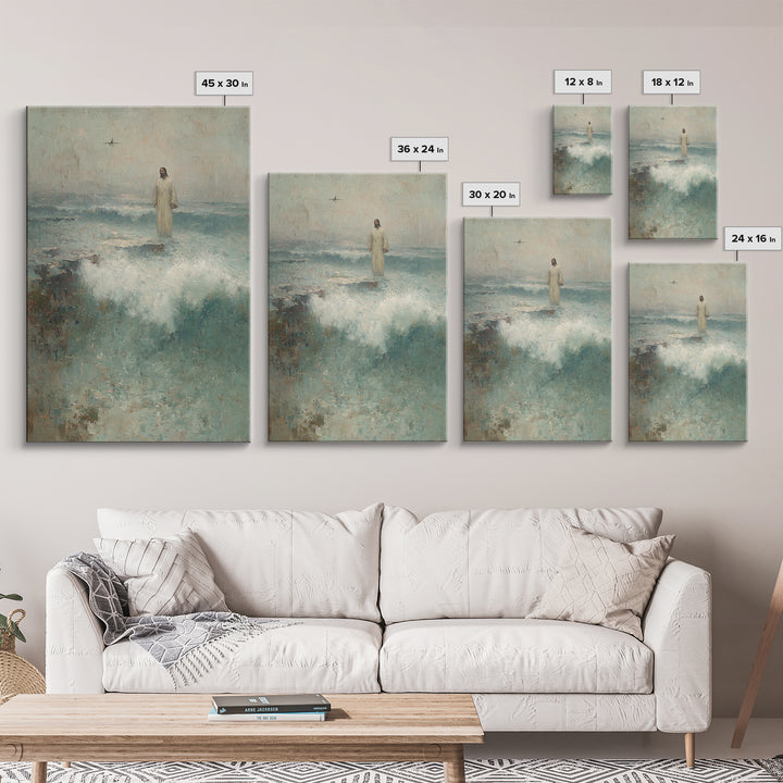 Sea of His Calm, Framed Canvas Print, Jesus Painting, Christian Wall Art, Christian Art Canvas, Vintage Christian Art
