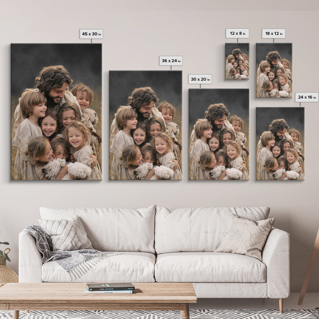 Laughter of the Lambs | Framed Canvas Print | Jesus Painting | Christian Art Canvas | Christian Wall Art | Christian Decor