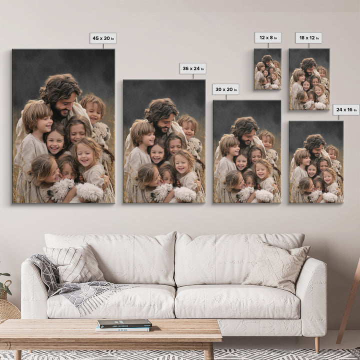 Laughter of the Lambs | Framed Canvas Print | Jesus Painting | Christian Art Canvas | Christian Wall Art | Christian Decor