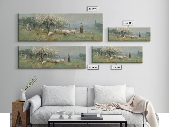 Shepherd Spring Peace – Framed Canvas Print – Christian Wall Art – Jesus Painting – Panoramic Art – Christian Art Canvas – Christmas Art