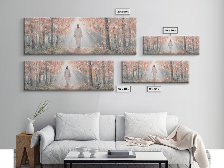 Radiant Savior Path, Framed Canvas Print, Christian Wall Art, Jesus Painting, Panoramic Art, Christmas Wall Art