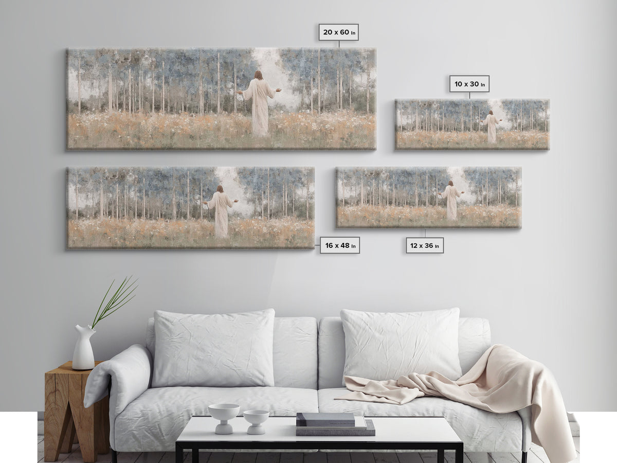 Garden Of Grace | Framed Canvas Print | Christian Art Canvas | Panoramic Print | Jesus Painting | Christian Decor