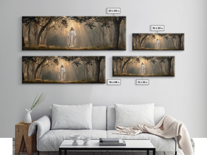 Glory In The Oaks – Framed Canvas Print – Jesus Canvas Art – Christian Wall Art – Panoramic Art – Christmas Art