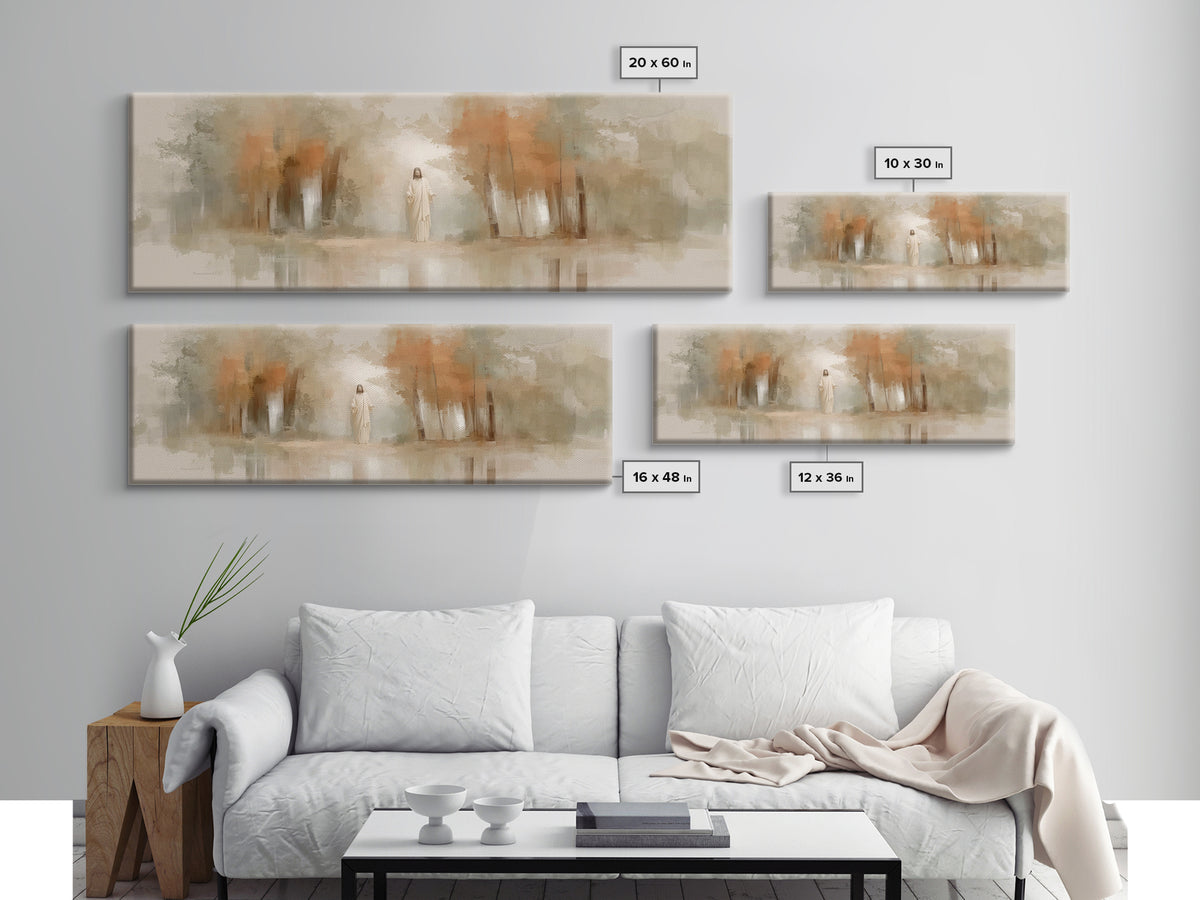 Autumn Light Divine | Framed Canvas Print | Christian Wall Art | Panoramic Wall Art | Jesus Painting | Christian Art Canvas