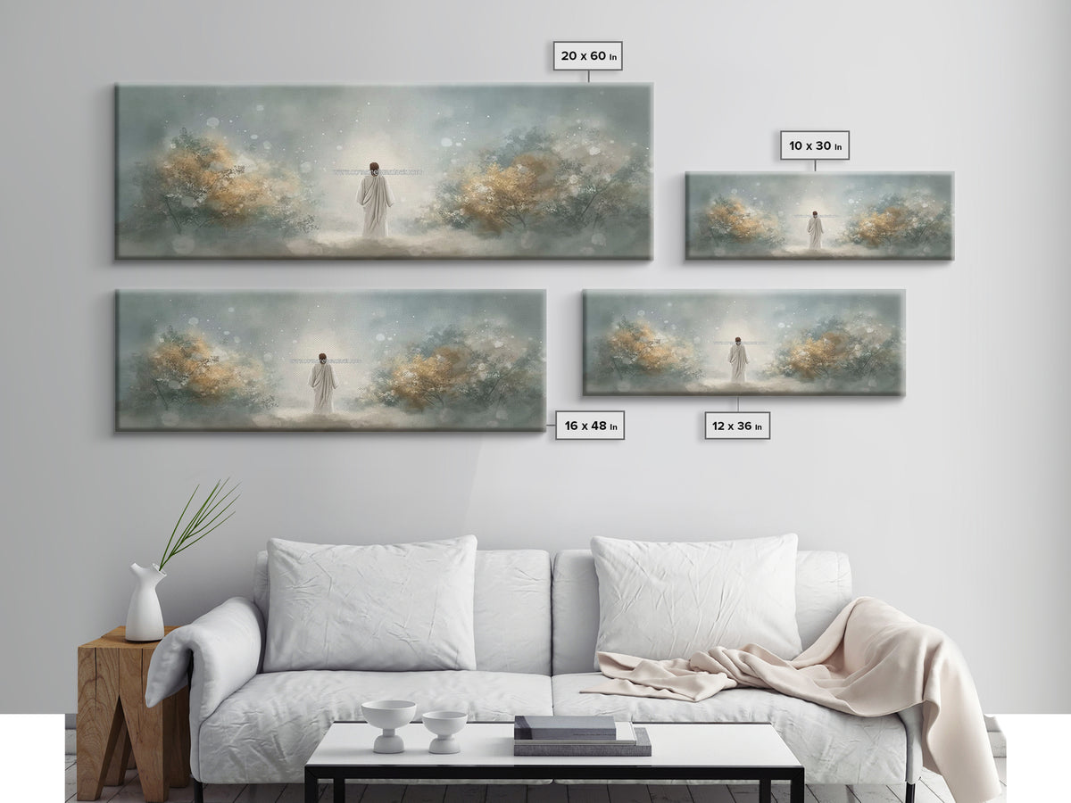 Heavenly Dawn Rise – Framed Canvas Print – Christian Art Canvas – Jesus Painting – Panoramic Frame – Christmas Art