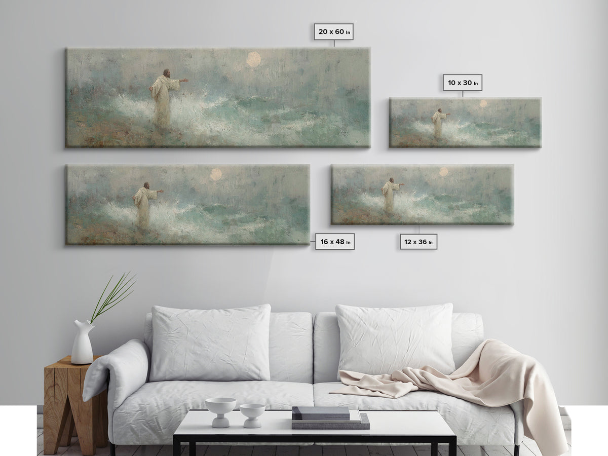 Ocean Of Peace, Framed Canvas Print, Jesus Painting, Christian Wall Art, Panoramic Print, Christian Art Canvas, Christian Christmas Art