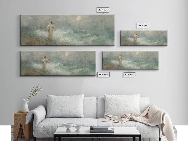 Ocean Of Peace, Framed Canvas Print, Jesus Painting, Christian Wall Art, Panoramic Print, Christian Art Canvas, Christian Christmas Art