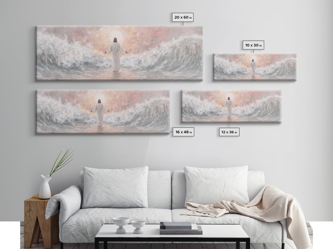 Morning Tide Mercy | Framed Canvas Print | Christian Art | Jesus Painting | Panoramic Frame | Christian Wall Art | Modern Christian Art