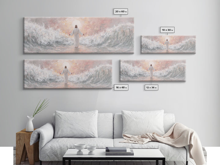 Morning Tide Mercy | Framed Canvas Print | Christian Art | Jesus Painting | Panoramic Frame | Christian Wall Art | Modern Christian Art