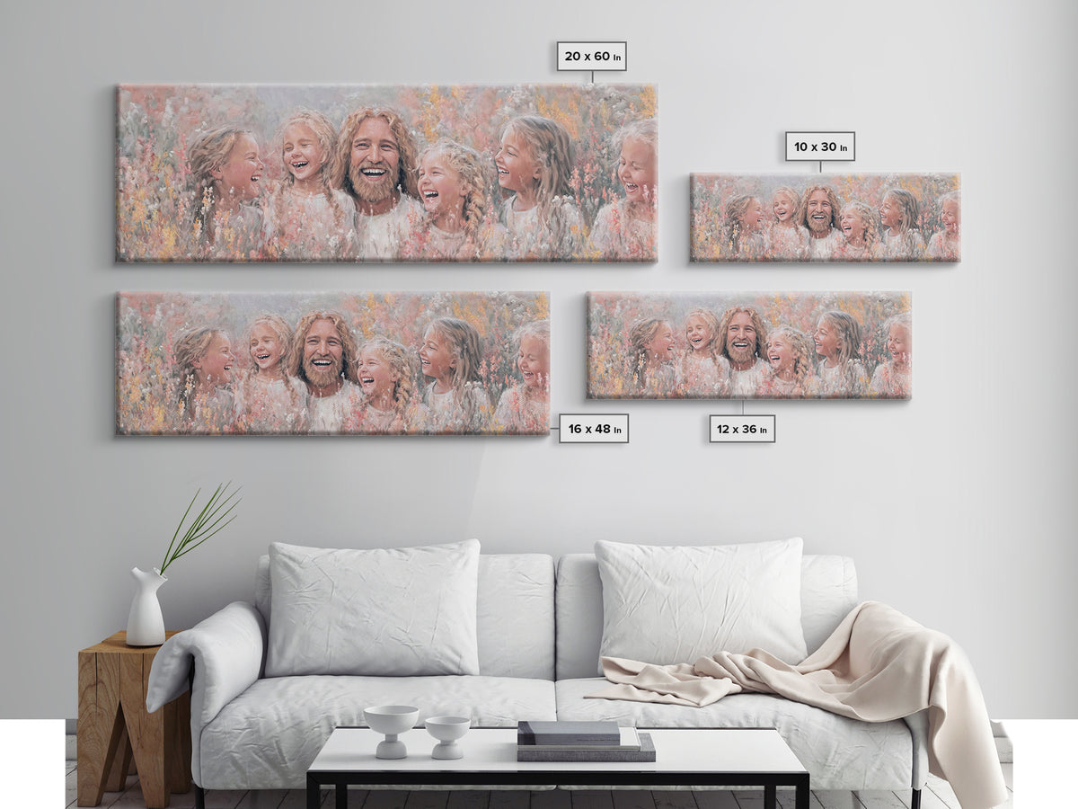 Fields Of Delight, Framed Canvas Print, Christian Art Canvas, Panoramic Wall Art, Jesus Painting, Christian Decorations, Modern Christian A