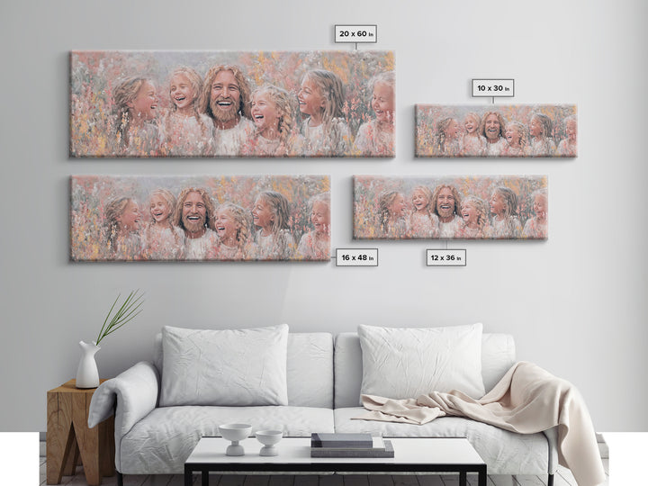 Fields Of Delight, Framed Canvas Print, Christian Art Canvas, Panoramic Wall Art, Jesus Painting, Christian Decorations, Modern Christian A