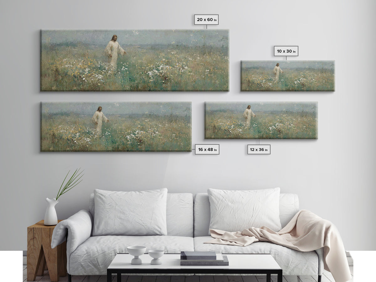 Quiet Bloom Path | Framed Canvas Print | Panoramic Painting | Christian Art | Christian Art Canvas | Jesus Painting | Christian Wall Art |