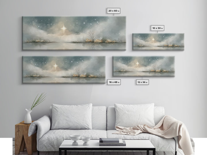 Heavenly Night | Framed Canvas Print | Panoramic Print | Christian Art | Christmas Wall Art | Christian Art Canvas | Christian Christmas De