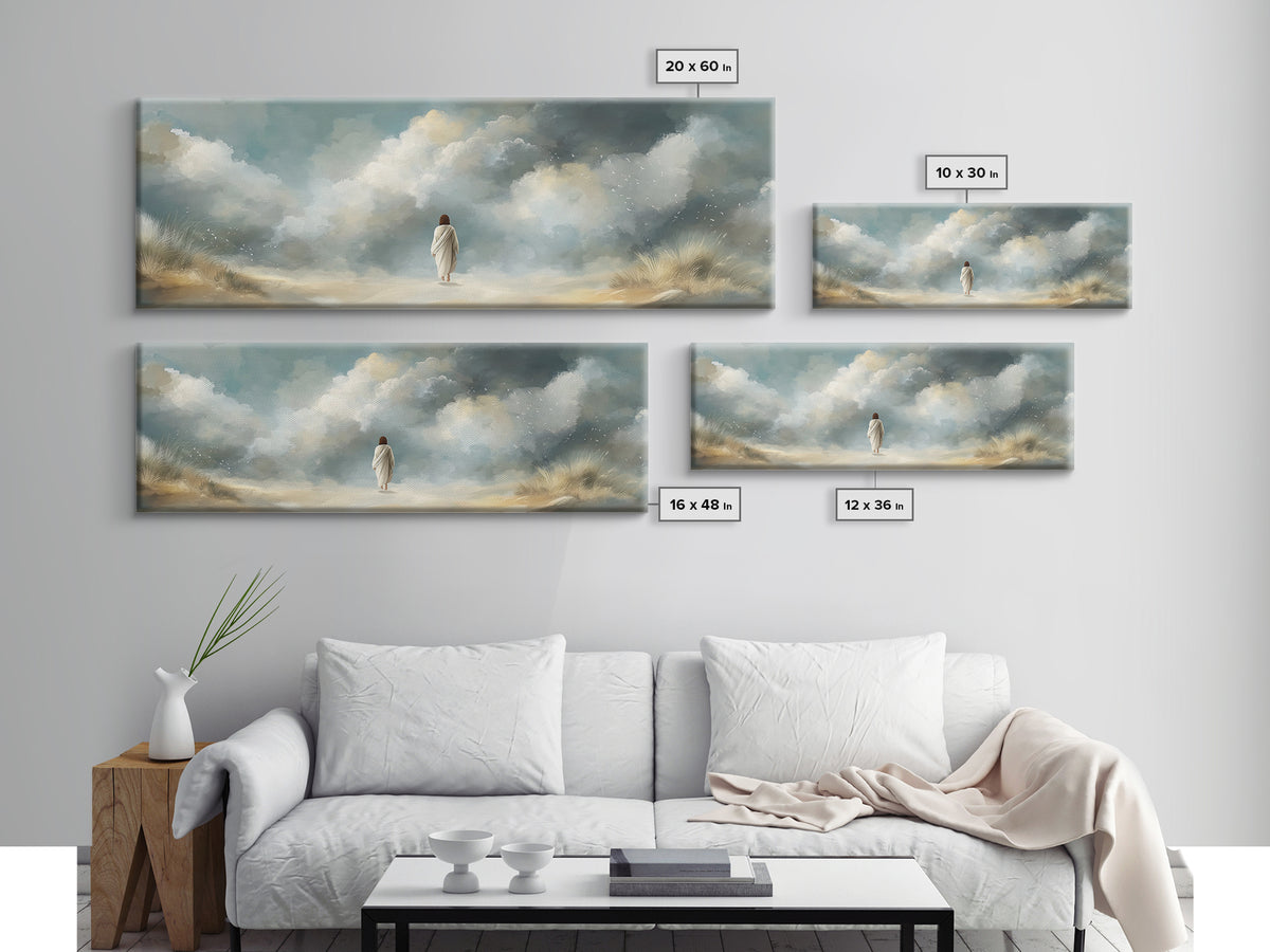 Cloudborne Light – Framed Canvas Print – Panoramic Print – Christian Art Canvas – Jesus Painting – Christian Wall Art – Modern Christian Ar