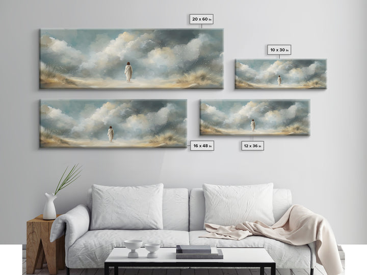 Cloudborne Light – Framed Canvas Print – Panoramic Print – Christian Art Canvas – Jesus Painting – Christian Wall Art – Modern Christian Ar