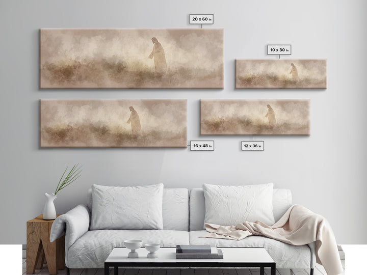 Dust And Dawn | Framed Canvas Print | Panoramic Frame | Christian Art Canvas | Jesus Painting | Christian Wall Art | Moody Christian Art |