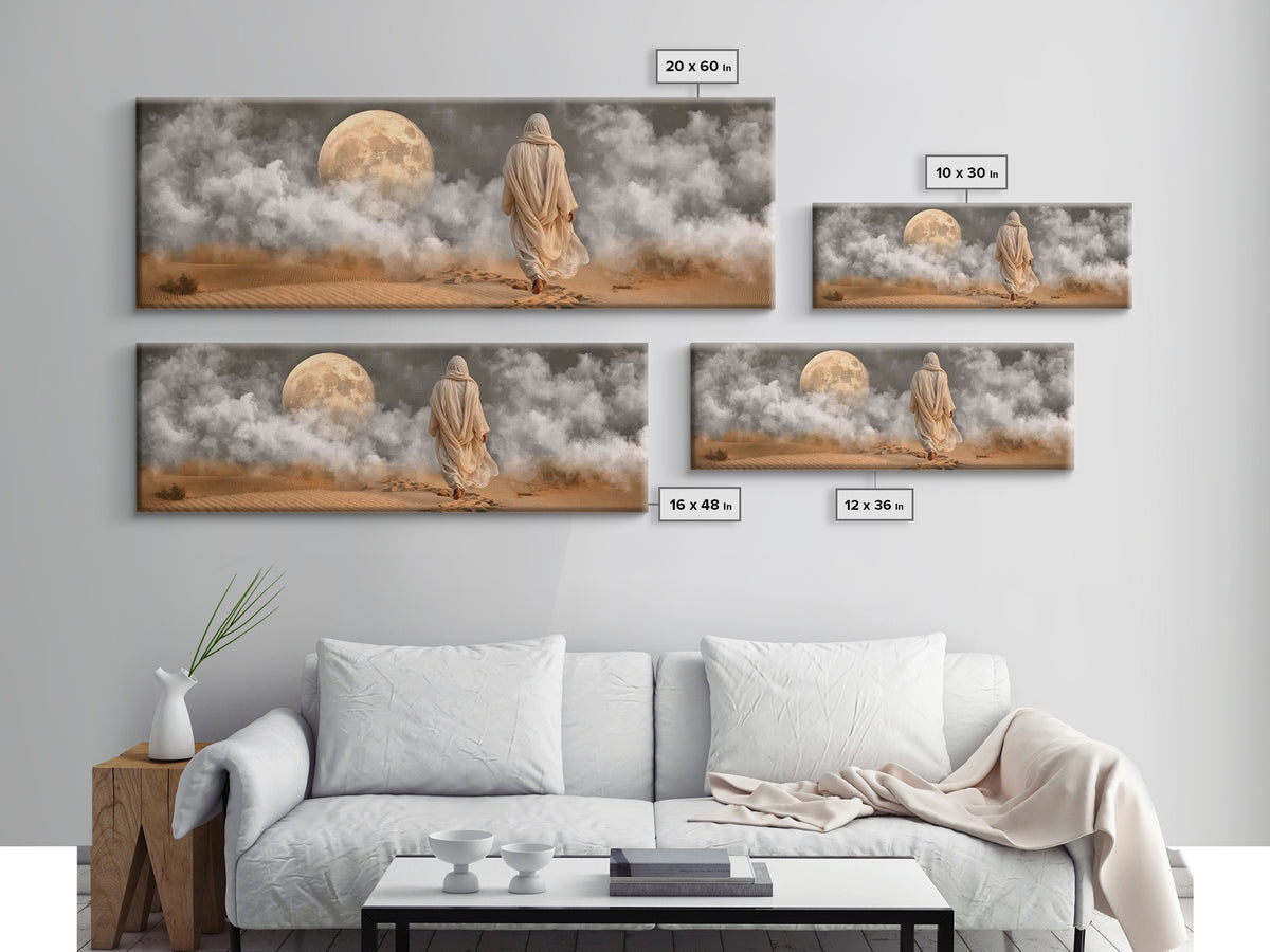 Midnight Pilgrim – Framed Canvas Print – Panoramic Painting – Jesus Painting – Christian Art Canvas – Christian Wall Art – Vintage Christia