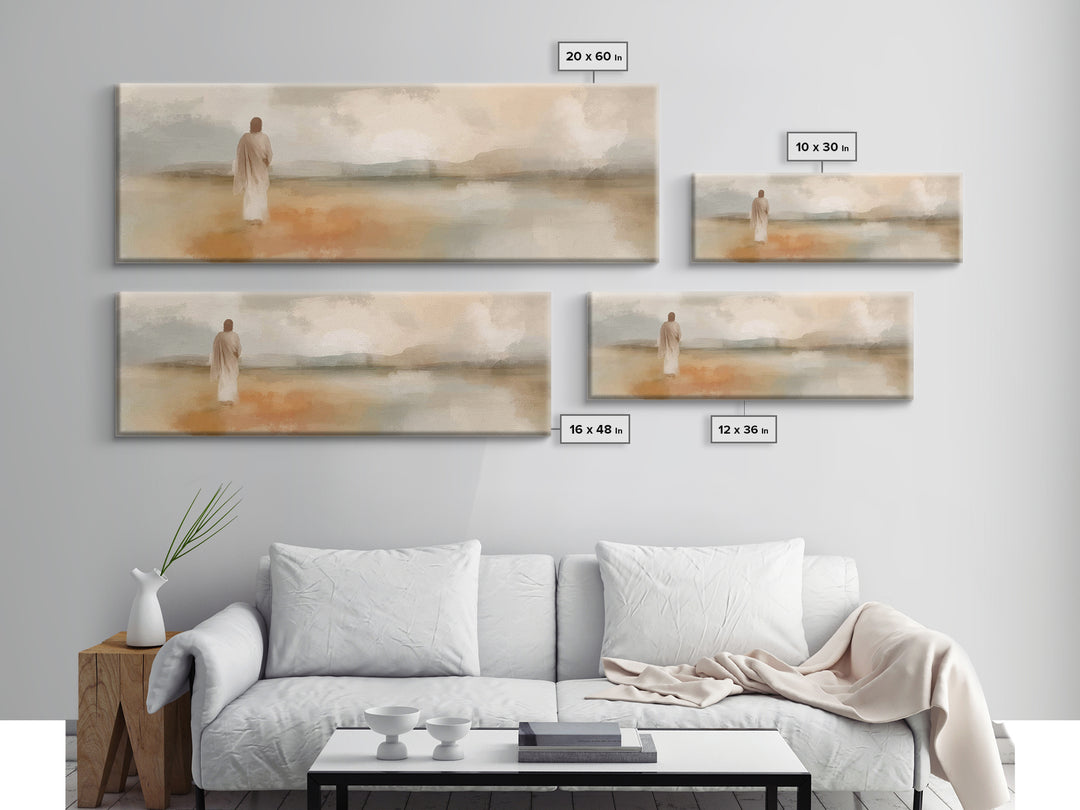 Still Waters Walk | Framed Canvas Print | Panoramic Wall Art | Christian Art Canvas | Christian Art | Jesus Painting | Minimalist Christian