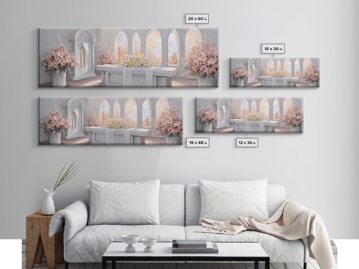 Sanctuary Blossoms – Framed Canvas Print – Panoramic Painting – Christian Art – Christian Art Canvas – Christian Decor – Christian Gift Ide