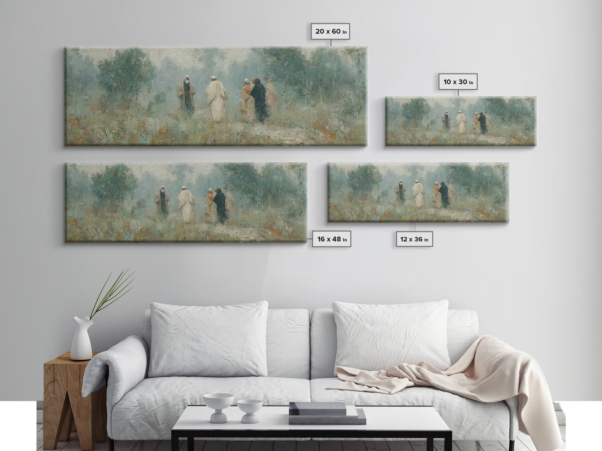 Misty Gathering, Framed Canvas Print, Panoramic Painting, Christian Art Canvas, Christian Wall Art, Jesus Painting, Christian Decor