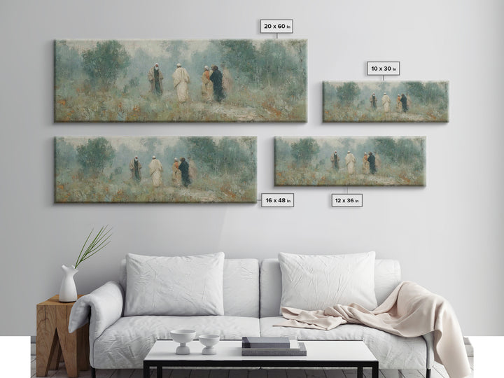 Misty Gathering, Framed Canvas Print, Panoramic Painting, Christian Art Canvas, Christian Wall Art, Jesus Painting, Christian Decor