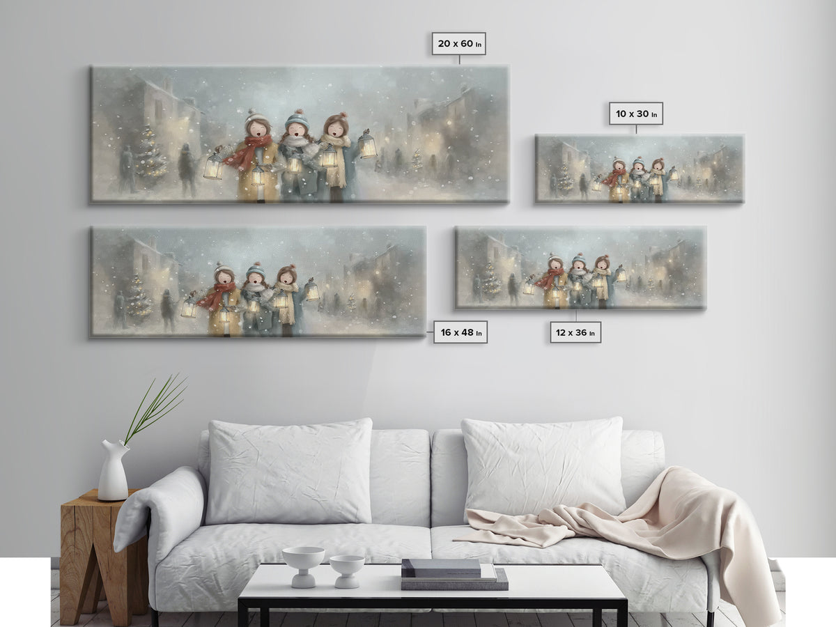 Caroling Sisters – Framed Canvas Print – Panoramic Wall Art – Christmas Wall Art – Christian Christmas Art – Christian Decor – Christian Ar
