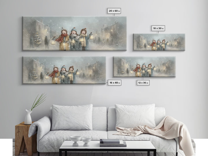 Caroling Sisters – Framed Canvas Print – Panoramic Wall Art – Christmas Wall Art – Christian Christmas Art – Christian Decor – Christian Ar