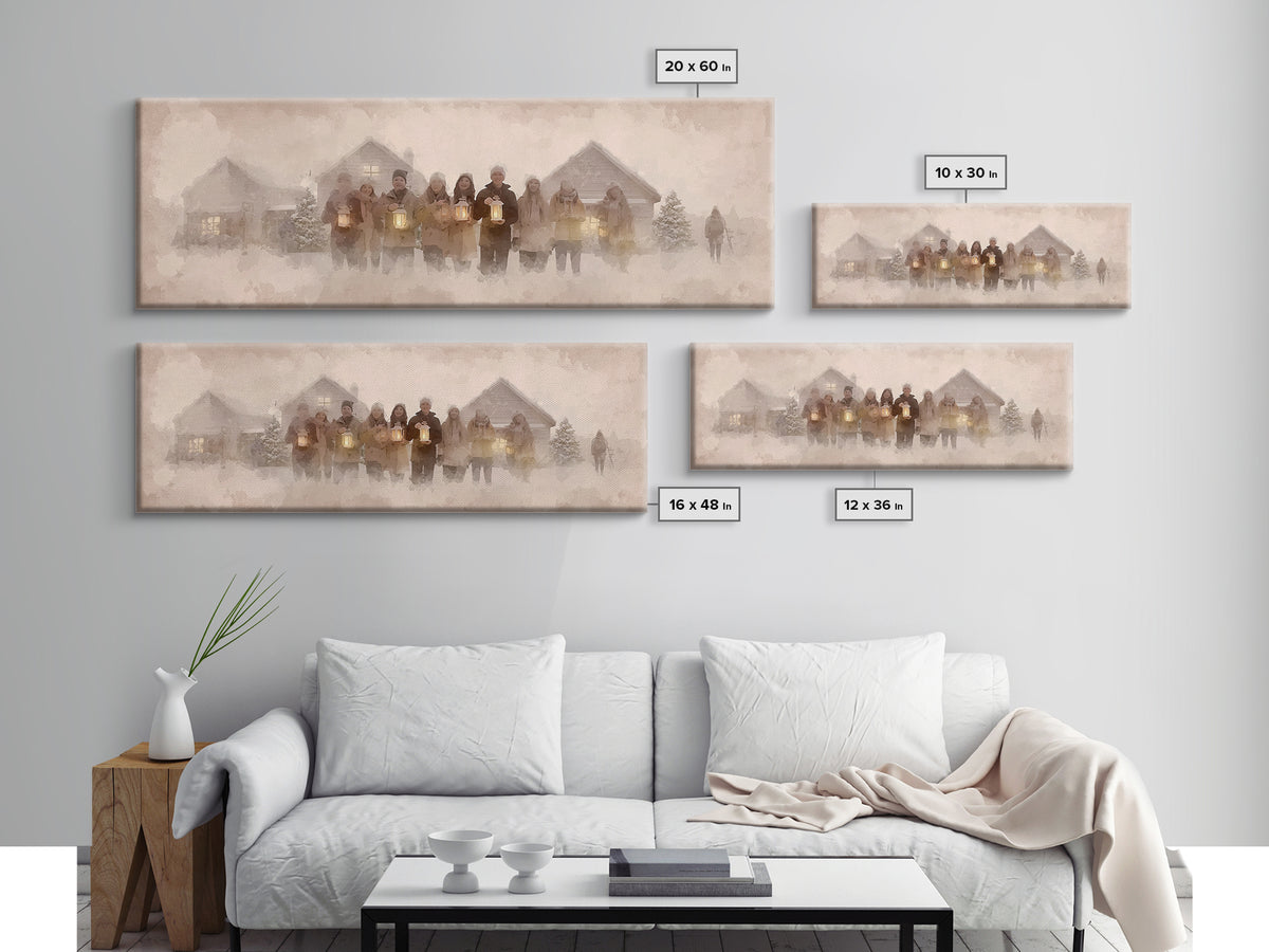 Winter Choir Line | Framed Canvas Print | Panoramic Painting | Christmas Art | Christian Christmas Art | Christian Decor | Christian Art Ca