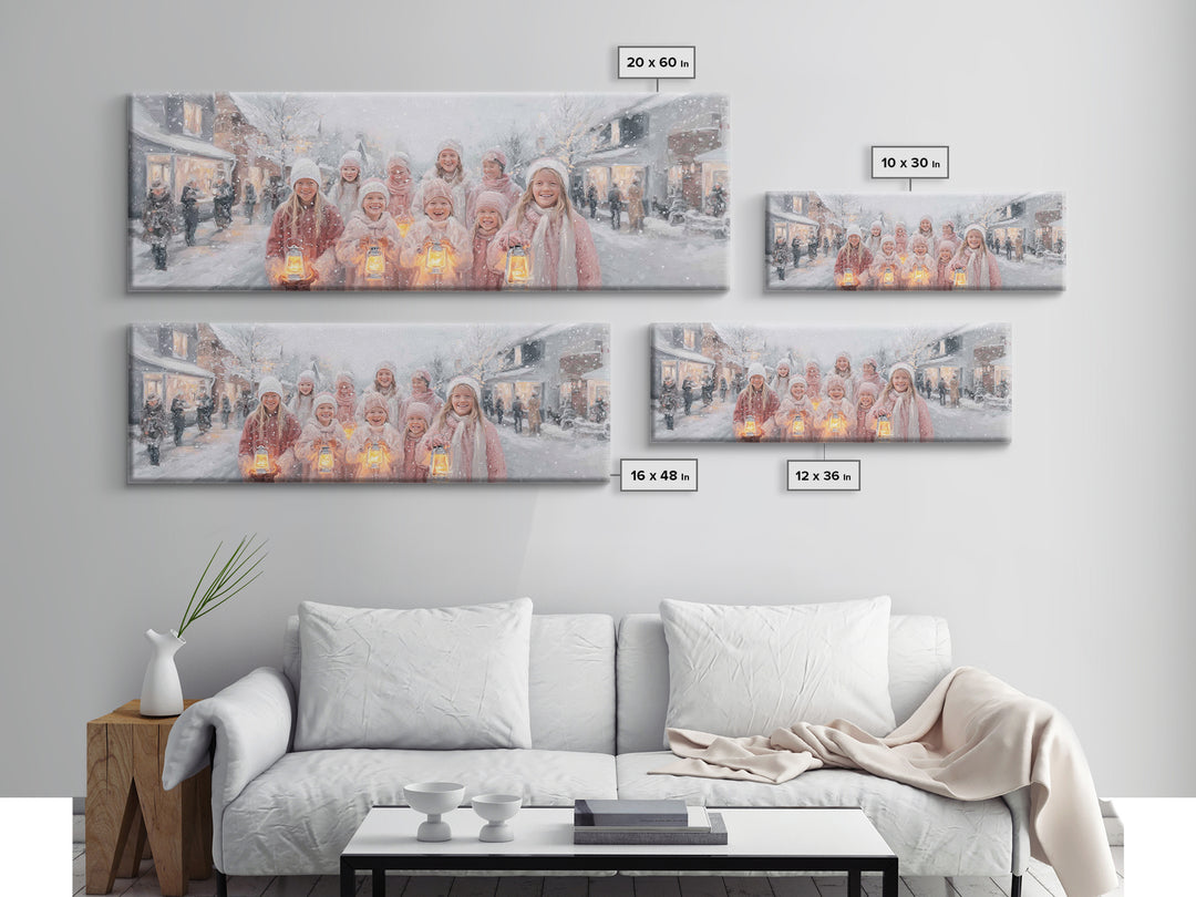 Joyful Lantern Parade, Framed Canvas Print, Panoramic Art, Christmas Wall Art, Christian Christmas Art, Christian Gift Ideas, Christian Art