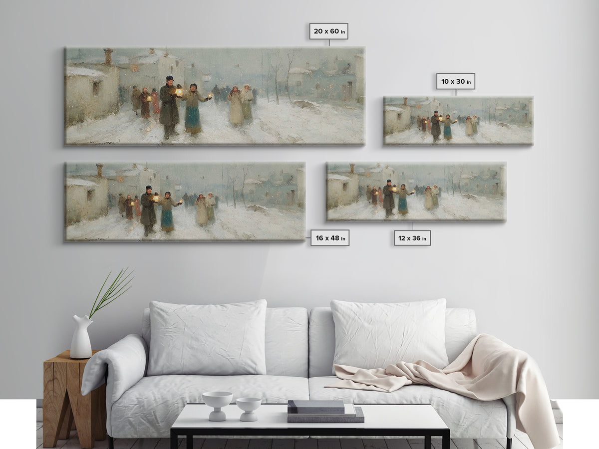 Snow Village Hope, Framed Canvas Print, Panoramic Print, Christian Wall Art, Christian Art Canvas, Christmas Art, Christian Christmas Art