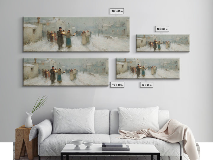 Snow Village Hope, Framed Canvas Print, Panoramic Print, Christian Wall Art, Christian Art Canvas, Christmas Art, Christian Christmas Art