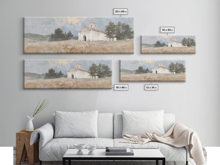Hillside Parish Light – Framed Canvas Print – Panoramic Painting – Christian Art Canvas – Christian Wall Art – Christian Decor – Christmas