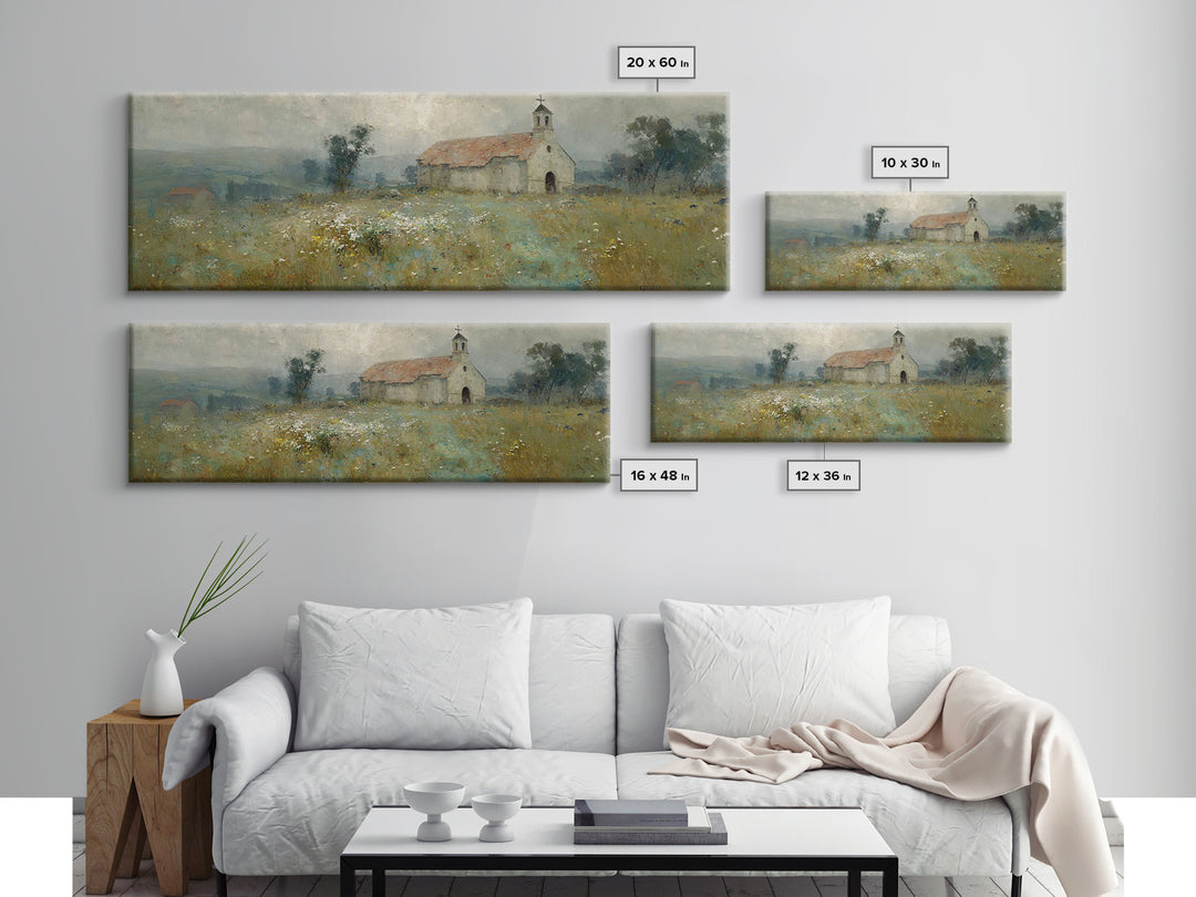 Fieldside Chapel Grace | Framed Canvas Print | Panoramic Wall Art | Christian Art Canvas | Christian Decor | Christian Art | Christmas Art