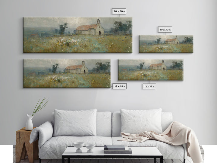 Fieldside Chapel Grace | Framed Canvas Print | Panoramic Wall Art | Christian Art Canvas | Christian Decor | Christian Art | Christmas Art