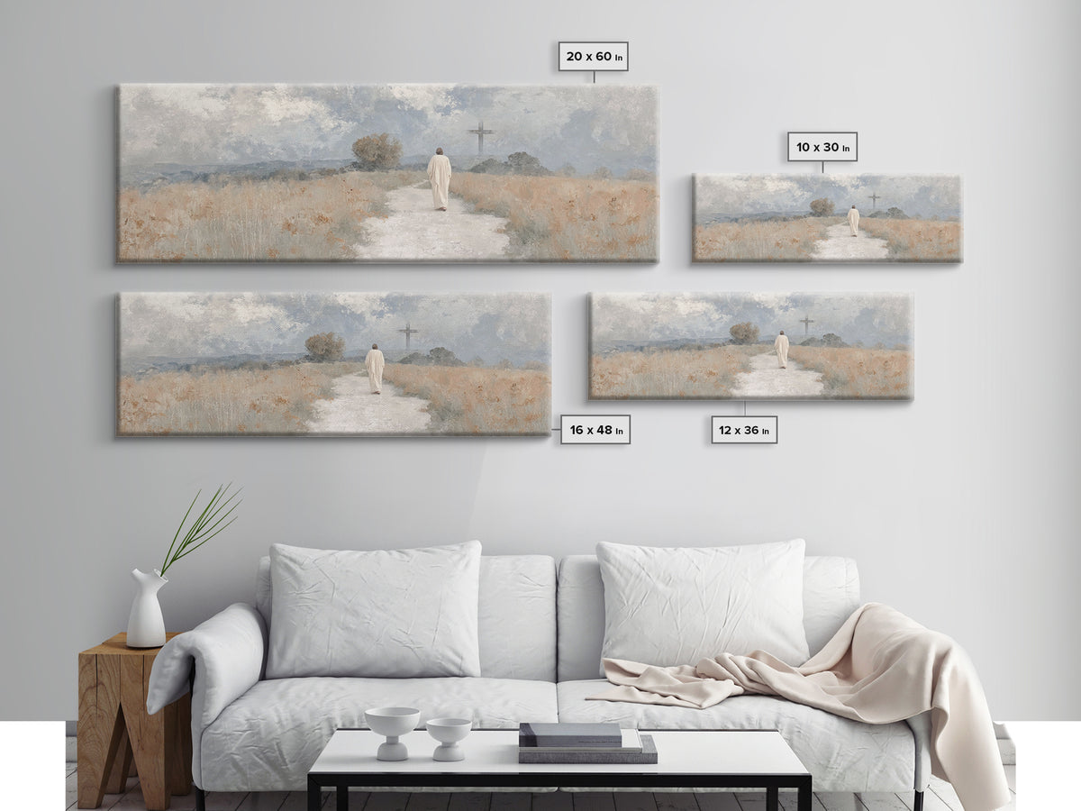 Path To The Cross – Framed Canvas Print – Panoramic Print – Jesus Painting – Christian Art Canvas – Christian Wall Art – Christian Art