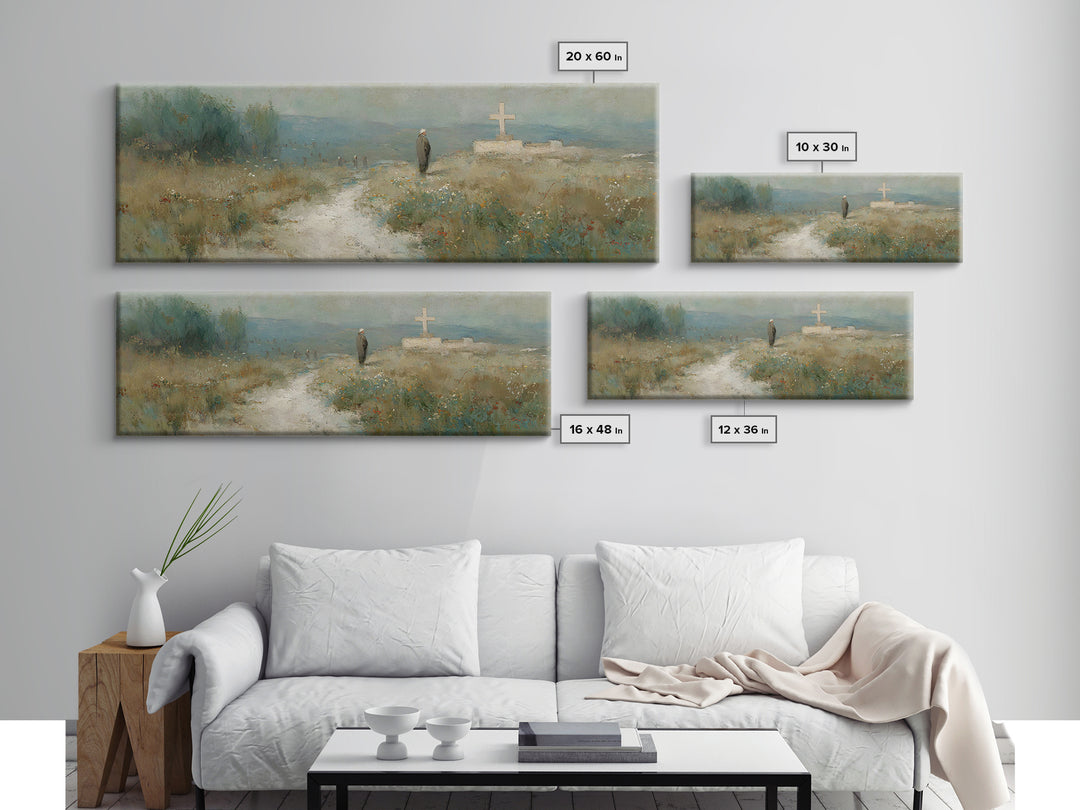Silent Hill Cross | Framed Canvas Print | Christian Wall Art | Panoramic Print | Christian Art Canvas | Christian Painting | Vintage Christ