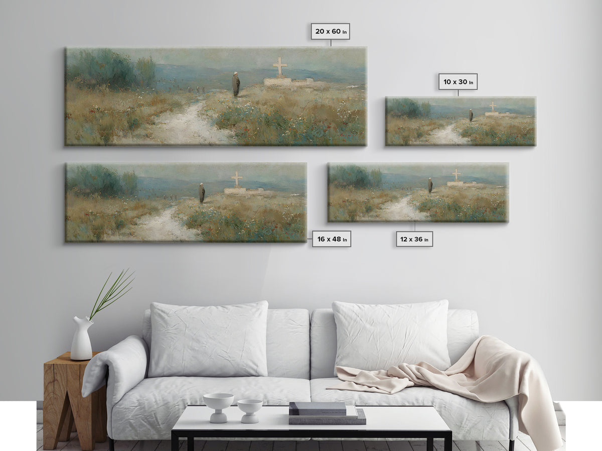 Silent Hill Cross | Framed Canvas Print | Christian Wall Art | Panoramic Print | Christian Art Canvas | Christian Painting | Vintage Christ